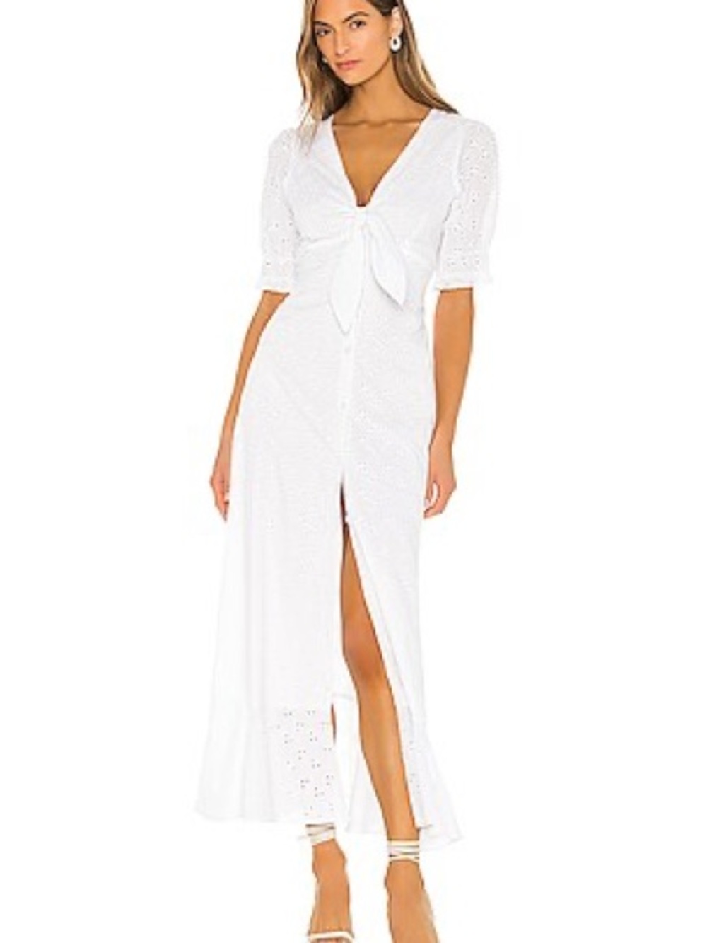 The Jetset Diaries White Eyelet Tie-Front Midi Dress